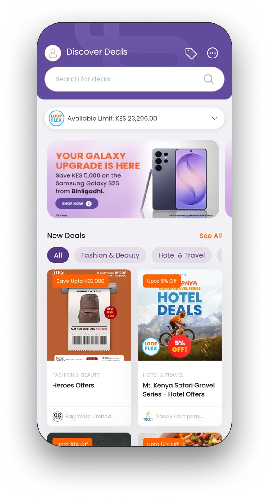 LOOP Discover app showing businesses and offers